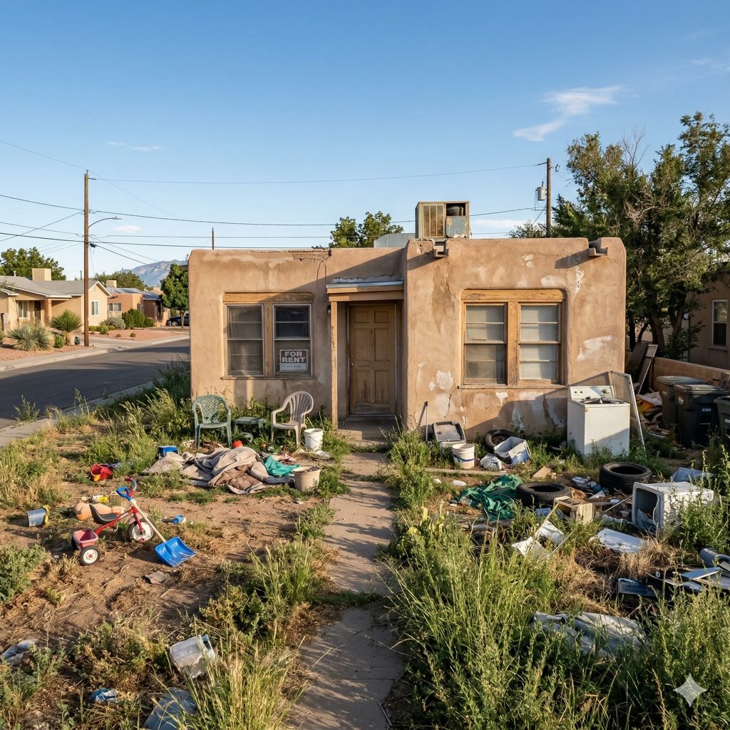 Rental property in Albuquerque NM showing signs of tenant neglect and damage